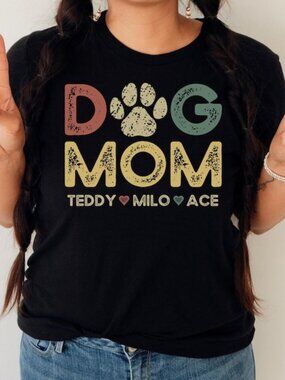Dog Mom Shirt with Dog Names, Personalized Gift for Dog Mom